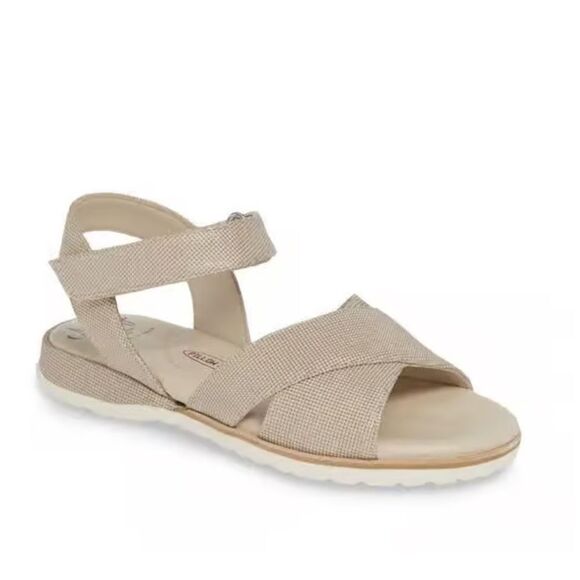 Amalfi By Rangoni Bice Quarter Strap Sandal Beige Metallic Comfort Size 9.5 - Picture 1 of 12